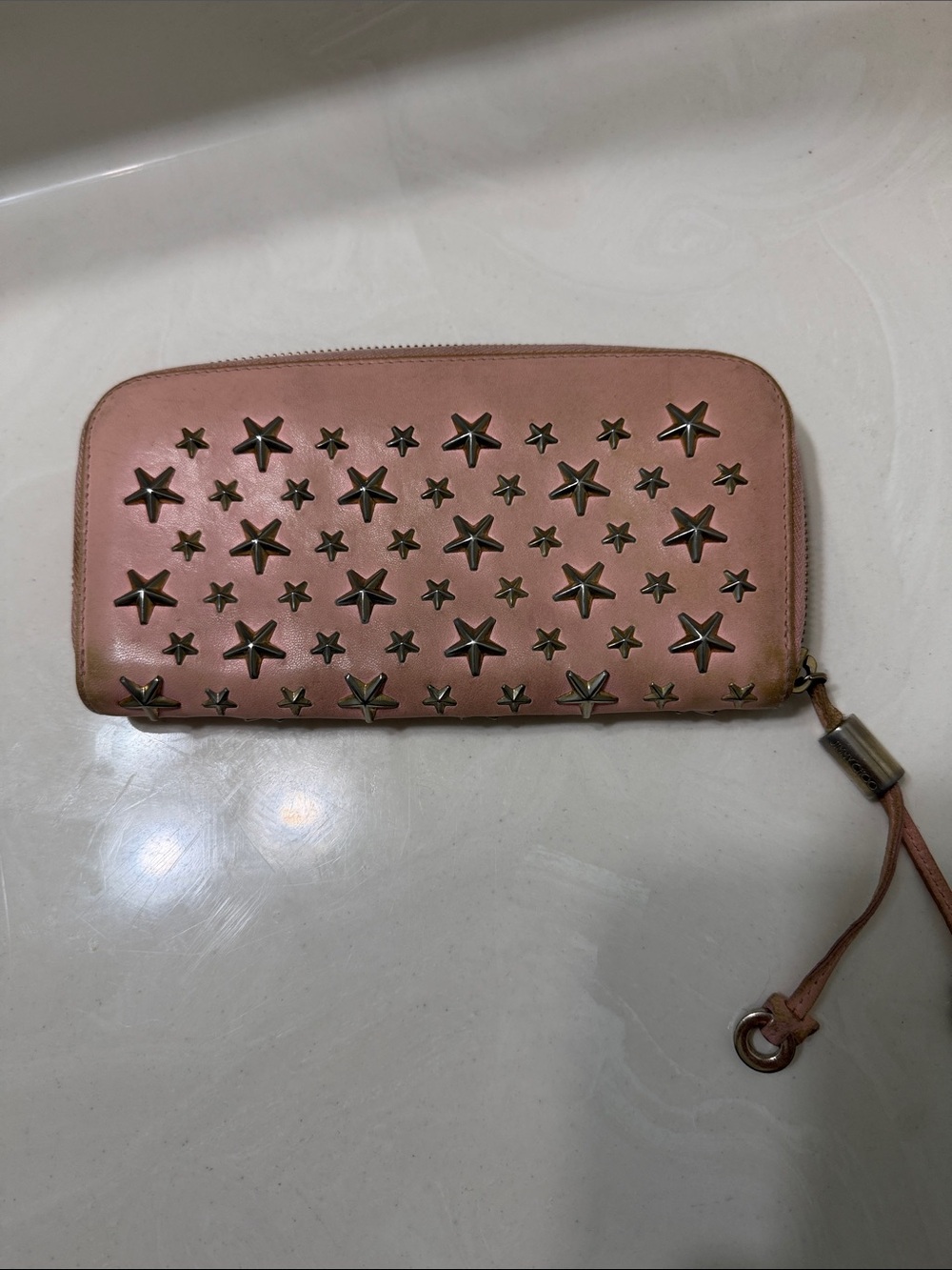 Jimmy Choo Pink Star-Stud Zip Wallet
